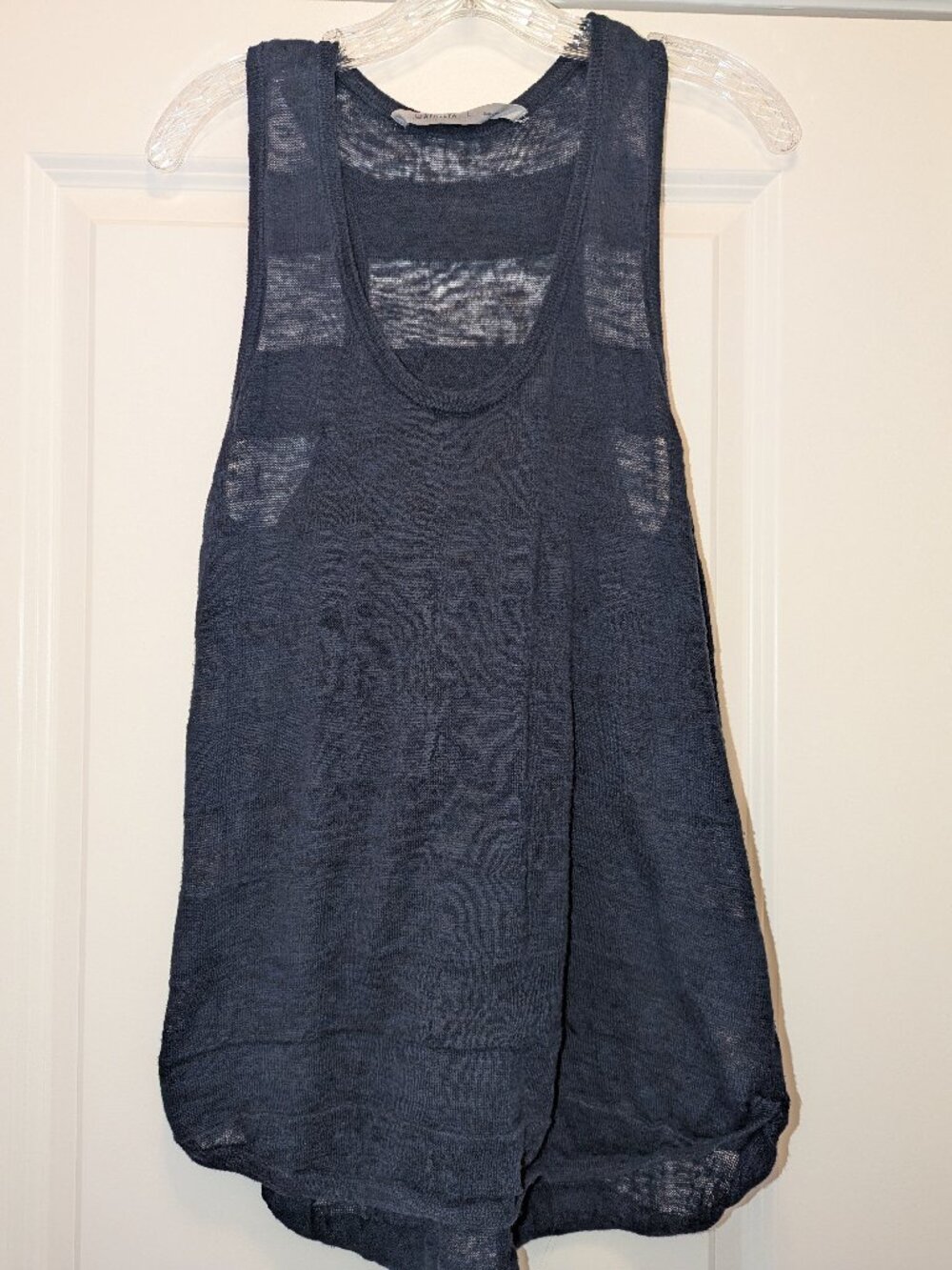 Athleta Breezy Navy Stripe Tank Top Size L Linen Blend